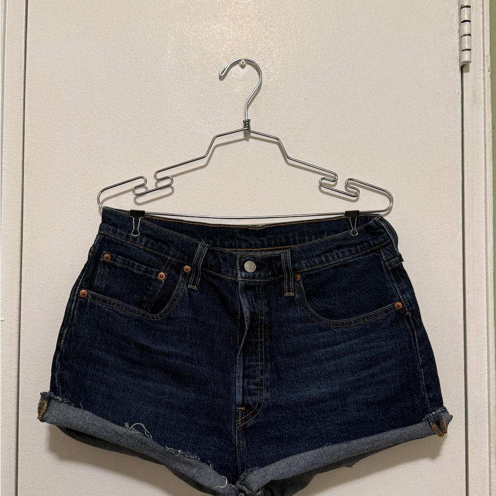 Levi's Dark Blue Denim Cuffed Women's Shorts